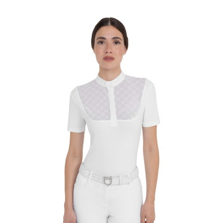 Polo de competição feminina com inserções em tule Equestro mulher