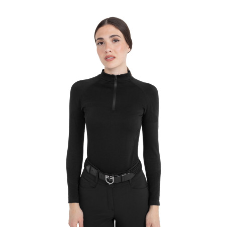 Polo de treino feminino em malha técnica com zíper Equestro mulher