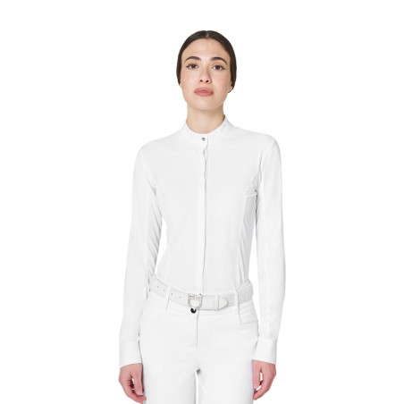 Polo de competição feminina tipo camisa com inserts em mesh Equestro mulher