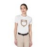 T-shirt feminina com logótipo monograma efeito veludo Equestro mulher - Branco / castanho tabaco