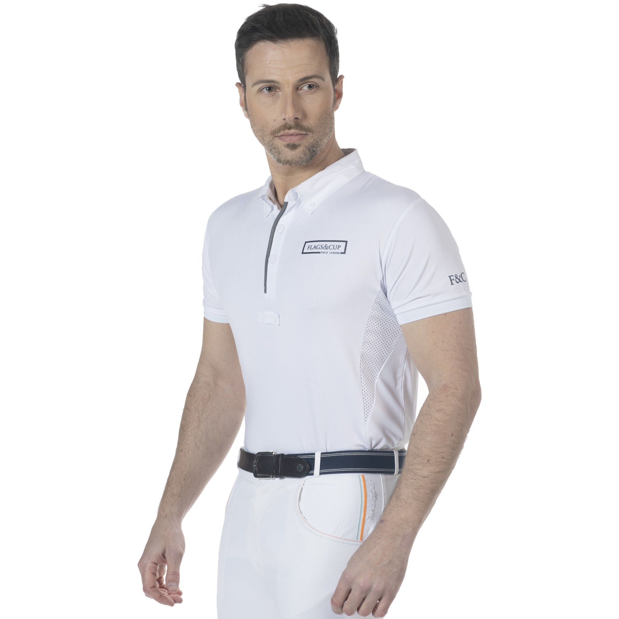 Polo masculino Comodoro MC Flags & Cup Branco Polo masculino Comodoro MC Flags & Cup Branco