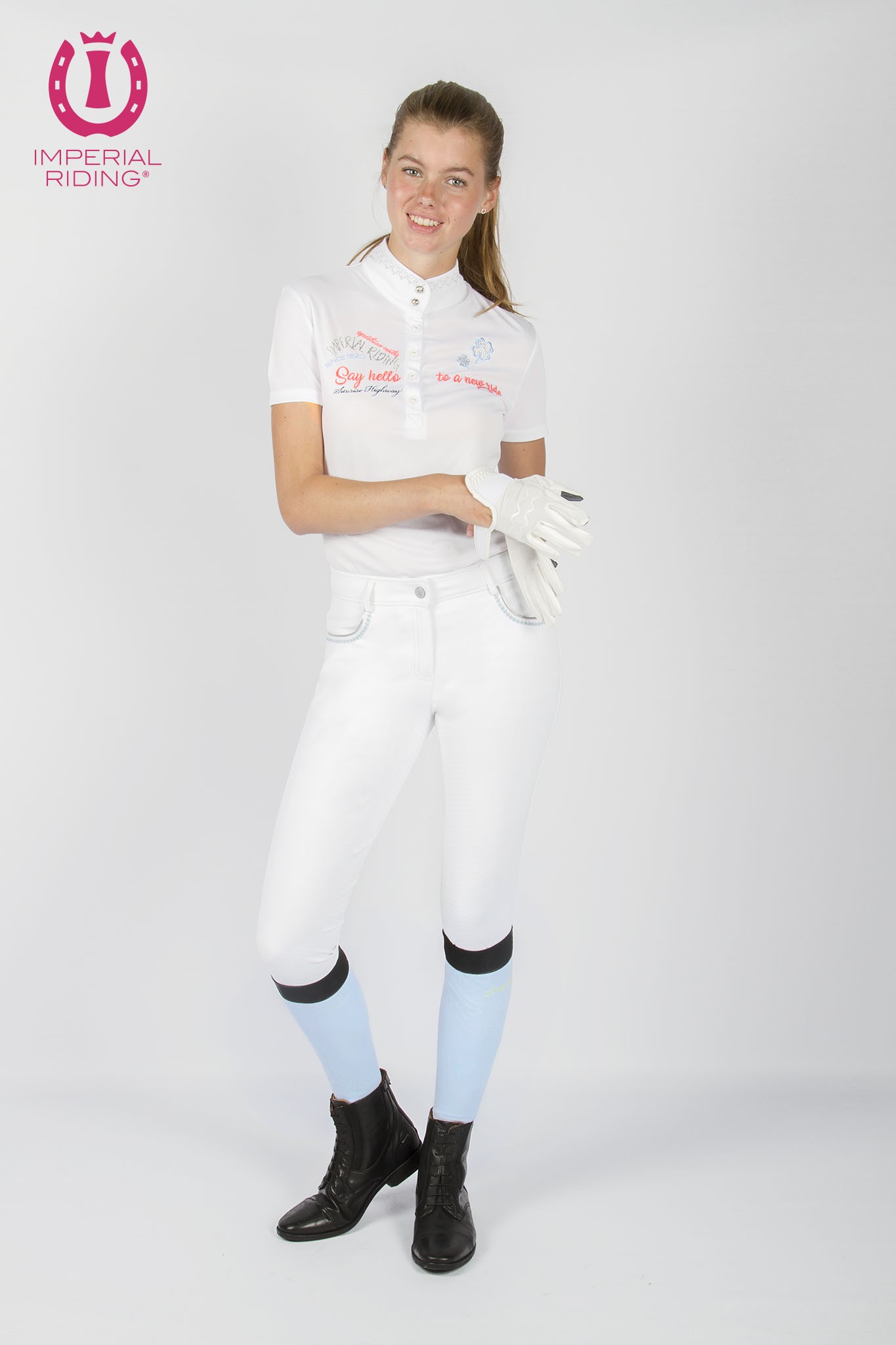 Polo de competição Imperial Riding Double Lucky Branco