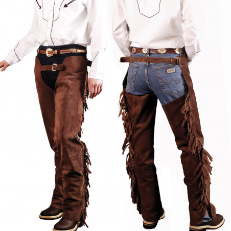 Chaps western Lakota de camurça com franjas