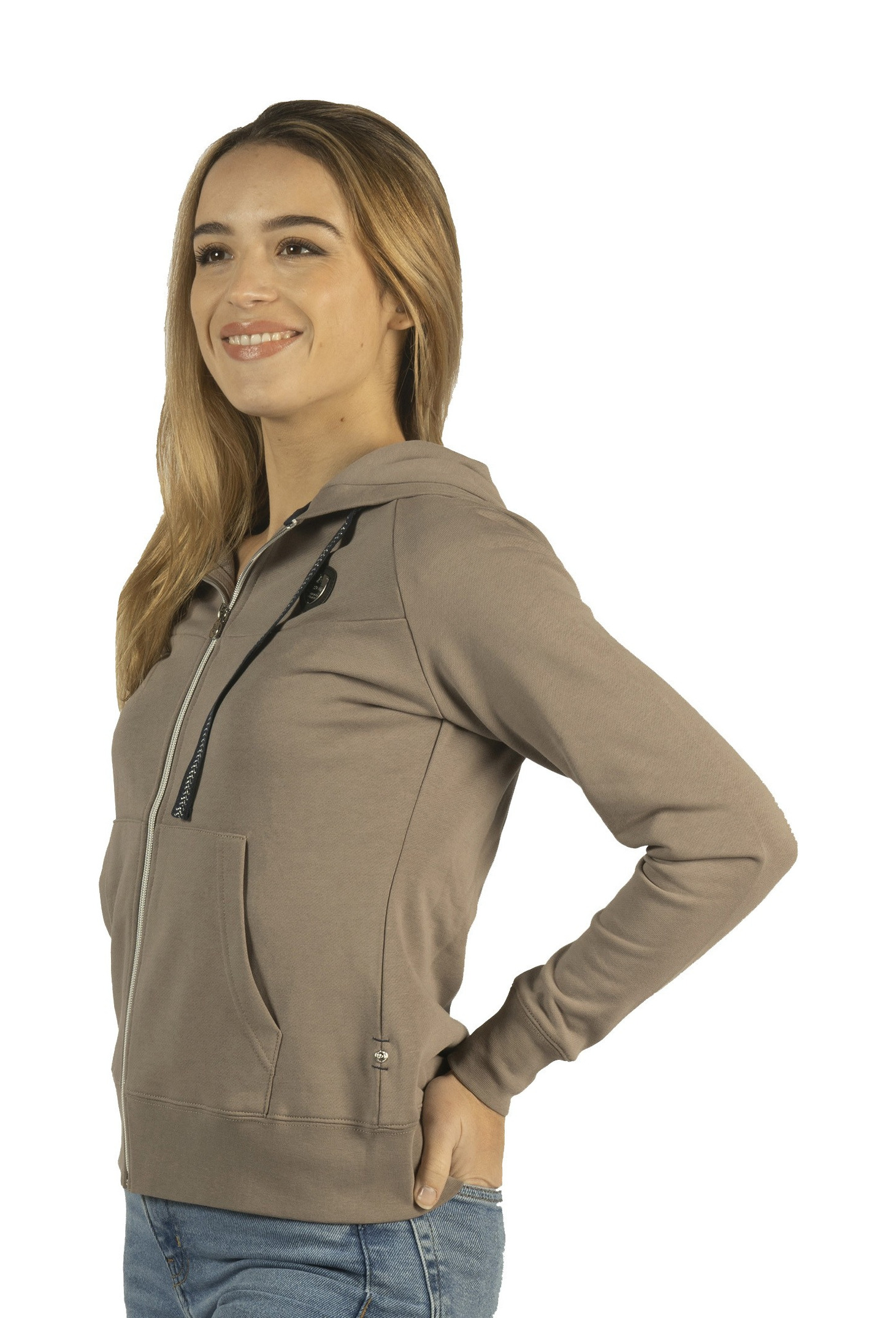 Moletom feminino com zíper Naousa Flags & Cup  Cinzento-acastanhado Castanho