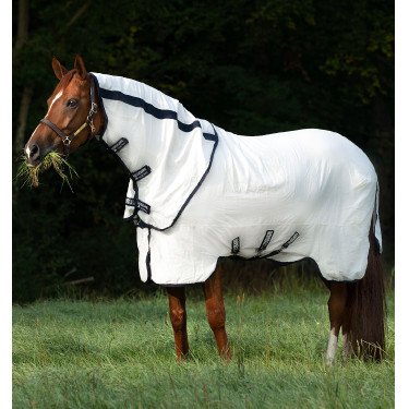 Capa anti-moscas Rambo Natura Summer 0g com cobre-pescoço Horseware Branco / marinho