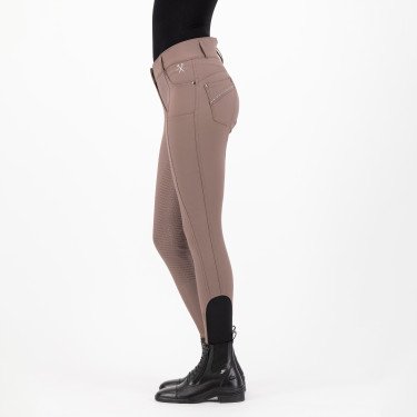Calça de equitação HV Polo Ellen Cintura Alta FullGrip Noz Bege