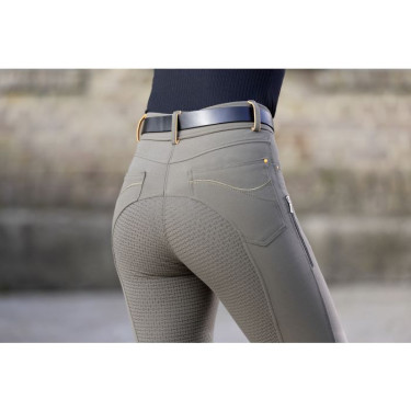 Calça Lyon com fundo integral em silicone HKM Verde-oliva