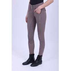 Calça de equitação HV Polo Nadine FullGrip Taupe Escuro Castanho