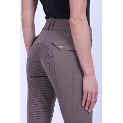 Calça de equitação HV Polo Nadine FullGrip Taupe Escuro Castanho