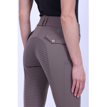 Calça de equitação HV Polo Nadine FullGrip Taupe Escuro Castanho