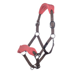 Conjunto de cabeçada HKM com mosquetão de segurança e franjas removíveis Moka / rosa leitoso