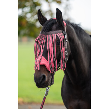 Conjunto de cabeçada HKM com mosquetão de segurança e franjas removíveis Moka / rosa leitoso