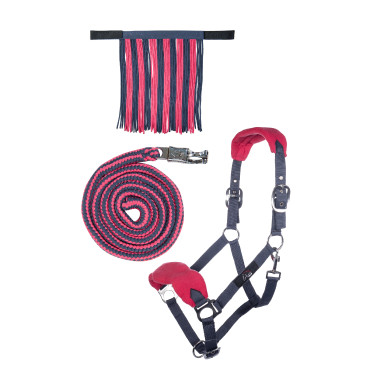 Conjunto de cabeçada HKM com mosquetão de segurança e franjas removíveis Cinzento / rosa escuro