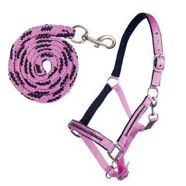 Conjunto de cabresto com mosquetão HKM Crystal acolchoado Conjunto de cabresto com mosquetão HKM Crystal acolchoado