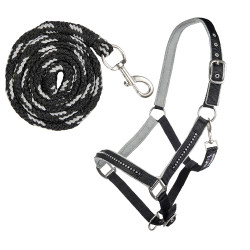 Conjunto de cabresto com mosquetão HKM Crystal acolchoado