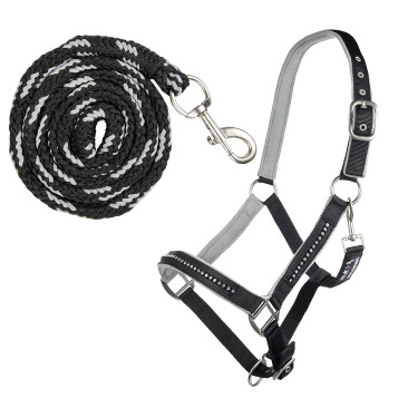 Conjunto de cabresto com mosquetão HKM Crystal acolchoado
