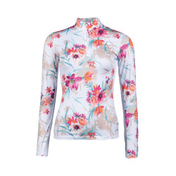 T-shirt técnico HKM Flower de mangas compridas Branco / rosa vivo Motivos