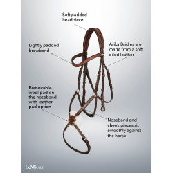 Bridão LeMieux Arika focinheira cruzada Preto / prata Bridão LeMieux Arika focinheira cruzada Preto / prata