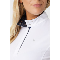 Polo de manga curta Blaire Horze Crescendo feminino Branco / azul-marinho