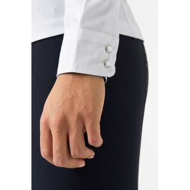 Polo de manga comprida Blaire Horze feminino Branco / azul-marinho