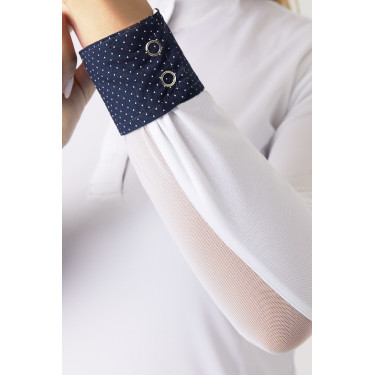 Polo de manga comprida Blaire Horze feminino Branco / azul-marinho