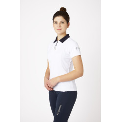 Polo de competição de manga curta Claudine feminino B Vertigo Branco / azul-marinho