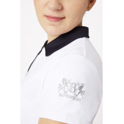 Polo de competição de manga curta Claudine feminino B Vertigo Branco / azul-marinho