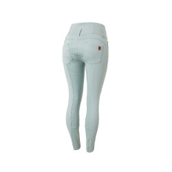 Calça de equitação cintura alta Tara silicone com grip completo feminino Horze Cinza aqua Azul Calça de equitação cintura alta Tara silicone com grip completo feminino Horze Cinza aqua Azul