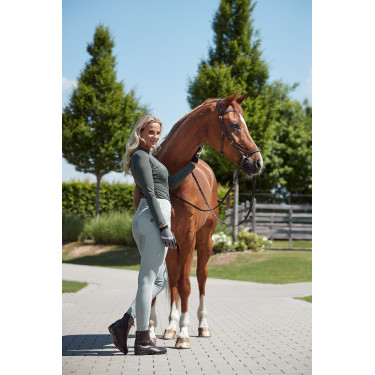 Calça de equitação cintura alta Tara silicone com grip completo feminino Horze Cinza aqua Azul Calça de equitação cintura alta Tara silicone com grip completo feminino Horze Cinza aqua Azul