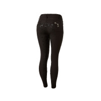 Calça de equitação feminina Horze Kaitlin com culote completo e decoração floral Castanho escuro