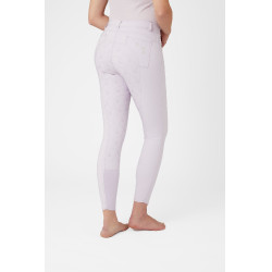 Calça de equitação feminina Horze Kaitlin com culote completo e decoração floral Queda de orquídea Branco