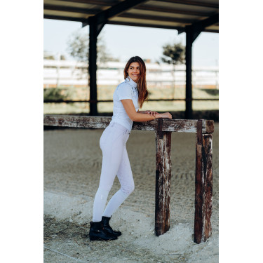 Calça de equitação feminina Horze Kaitlin com culote completo e decoração floral Calça de equitação feminina Horze Kaitlin com culote completo e decoração floral