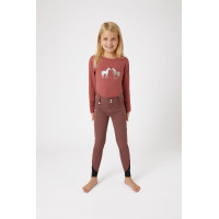 Calça de equitação com aderência total em silicone Horze Leighton Juvenil com bolso para celular Bordéus Bord&amp;ocirc;