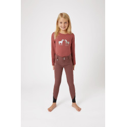 Calça de equitação com aderência total em silicone Horze Leighton Juvenil com bolso para celular Bordéus Bord&amp;ocirc;