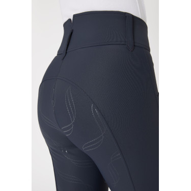 Calça de equitação Horze Indira cintura alta culote completo feminino Azul tinta Calça de equitação Horze Indira cintura alta culote completo feminino Azul tinta