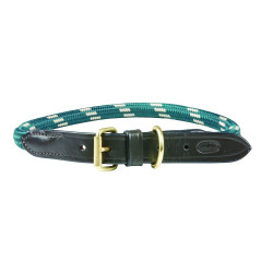 Coleira para cão Weatherbeeta de couro e corda Verde caçador / castanho