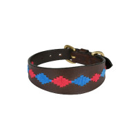 Coleira para cão Weatherbeeta couro Polo Lurcher Castanho beaufort / rosa / azul