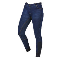Calça de equitação feminina Dublin Shona com culote completo em camurça Azul jeans / azul marinho Azul-marinho