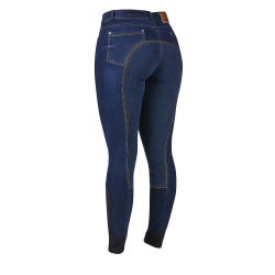 Calça de equitação feminina Dublin Shona com culote completo em camurça Azul jeans / azul marinho Azul-marinho