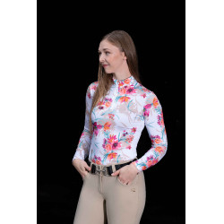 T-shirt técnico HKM Flower de mangas compridas Branco / rosa vivo Motivos