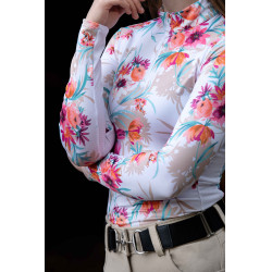 T-shirt técnico HKM Flower de mangas compridas Branco / rosa vivo Motivos