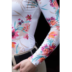 T-shirt técnico HKM Flower de mangas compridas Branco / rosa vivo Motivos