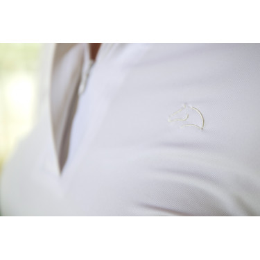 Polo de competição HKM Hunter de mangas compridas Branco / taupe