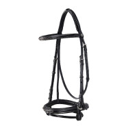 Brida inglesa de couro com bordados Deco Equestro Preto