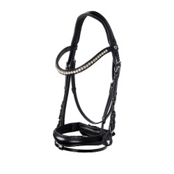Cabeçada inglesa de couro com lantejoulas sem rédeas Equestro Preto