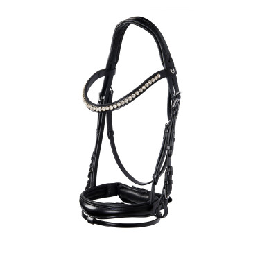 Cabeçada inglesa de couro com lantejoulas sem rédeas Equestro Preto
