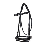 Bridão inglês de couro com costuras contrastantes Stitched Equestro Preto