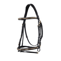 Bridão inglês de couro clincher sem rédeas Equestro Preto