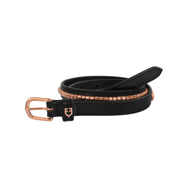 Cinto inglês de couro com clincher em ouro rosa Equestro