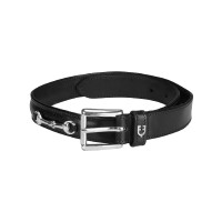 Cinto inglês de couro com embocadura eggbutt Equestro Preto / prata